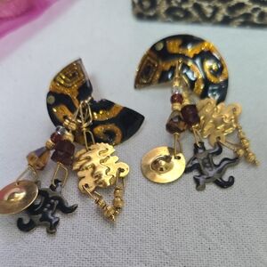 Lunch At The Ritz  Earrings Signed Lizard Maya Mexican